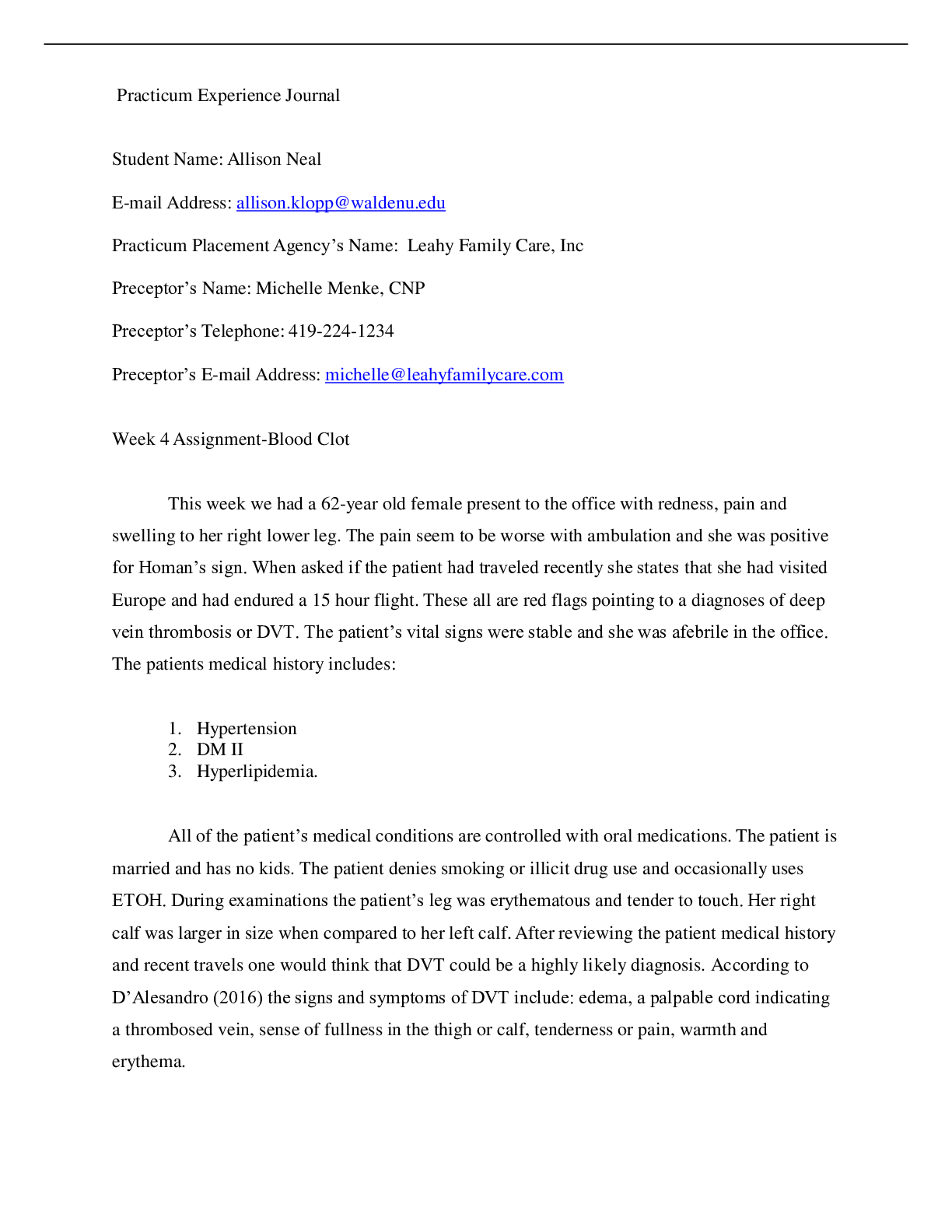 Preview image for NURS 6531N WEEK 4 ASSIGNMENT-Blood Clot 2021 | Already Graded A+ | Walden University